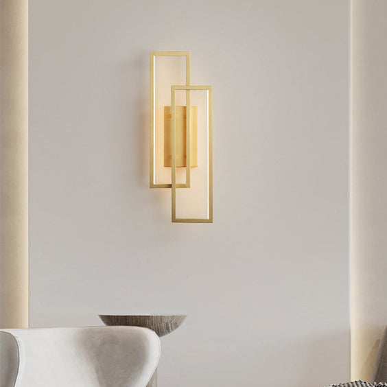 Modern Mid-century All Copper Rectangular Geometric LED Wall Sconce Lamp For Bedside