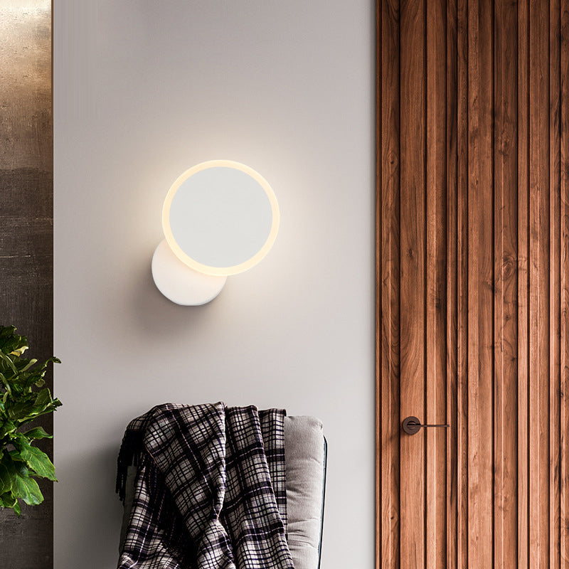 مصباح حائط LED دائري دوار مصنوع من الحديد والأكريليك بتصميم عصري بسيط لغرفة النوم