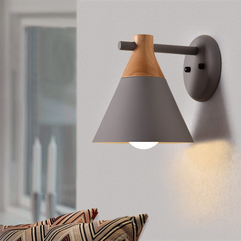 Nordic Solid Wood Macaron Cone Shade 1-Light Wall Sconce Lamp