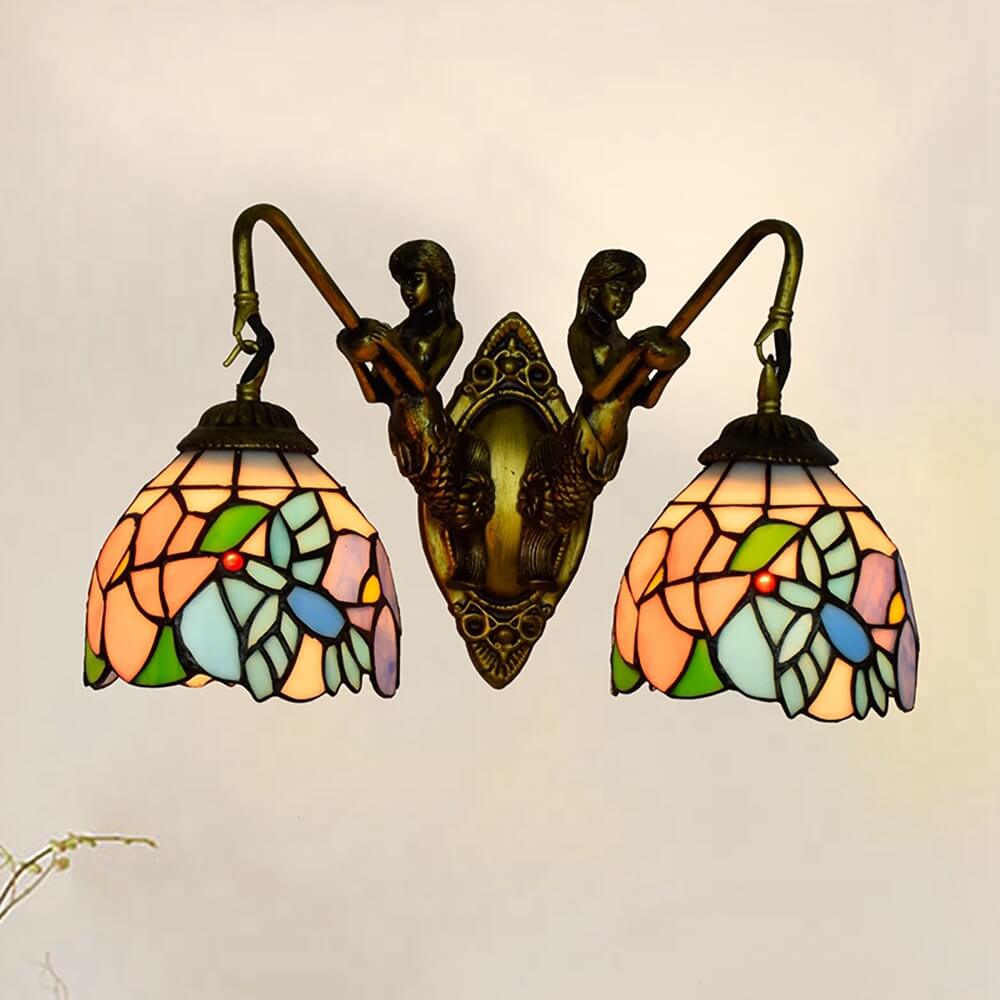 European Tiffany Mermaid Stained Glass 2-Light Wall Sconce Lamp