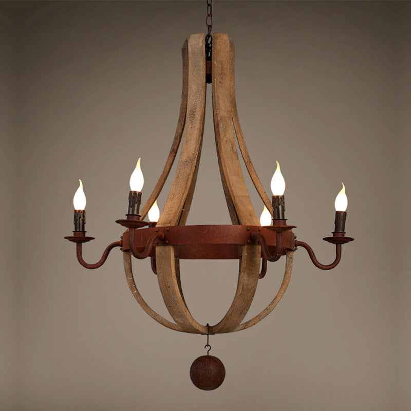 Traditional Rustic Round Branch Candle Holder Wooden Iron 5/6/8 Light Chandelier For Living Room