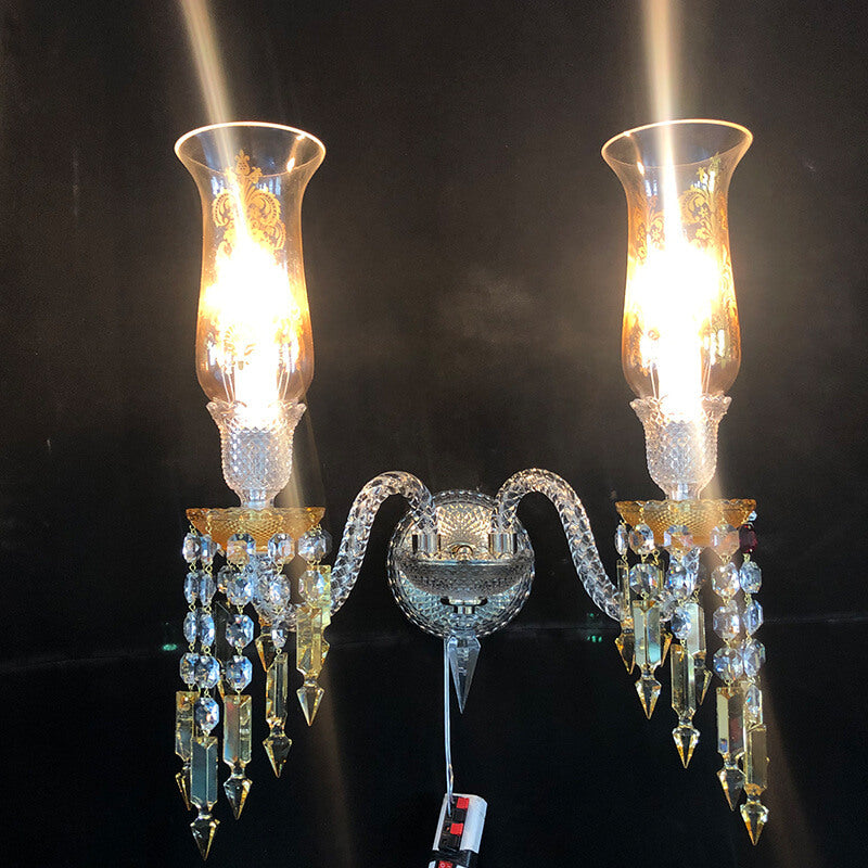 European Light Luxury Crystal Beaded Candle 2-Light Wall Sconce Lamp
