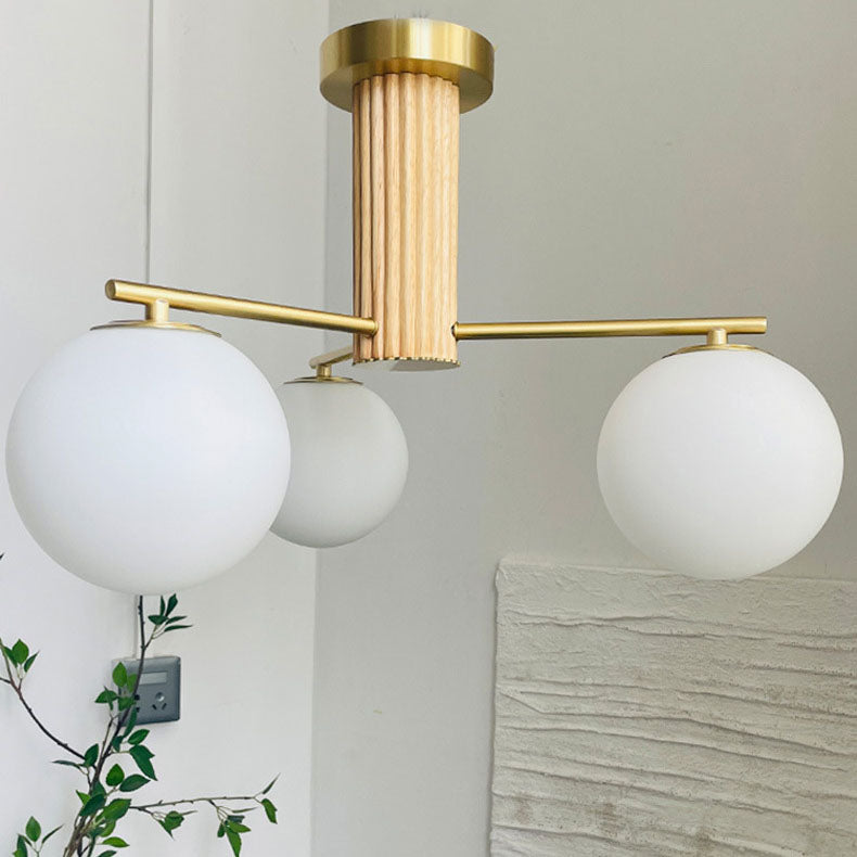 Modern Creative Minimalist Copper Glass Sphere 3/5-Light Semi-Flush Mount Ceiling Light