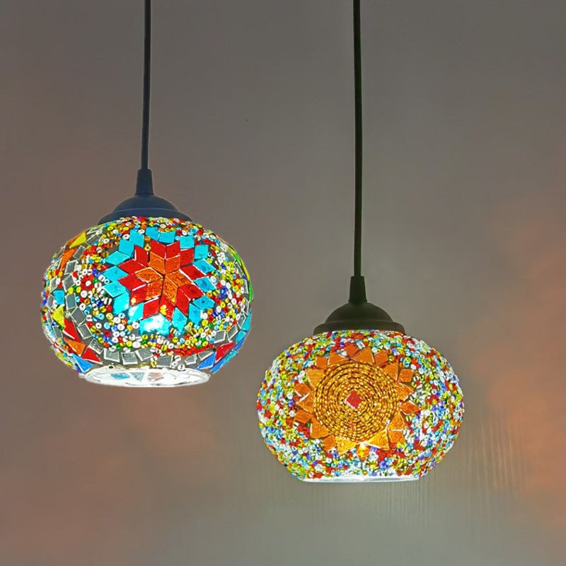 مصباح تيفاني بيضاوي تقليدي من الزجاج الملون، مصباح واحد معلق لغرفة المعيشة