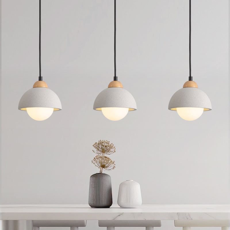 Contemporary Scandinavian Cement Dome Glass Shade 1-Light Pendant Light For Bedroom