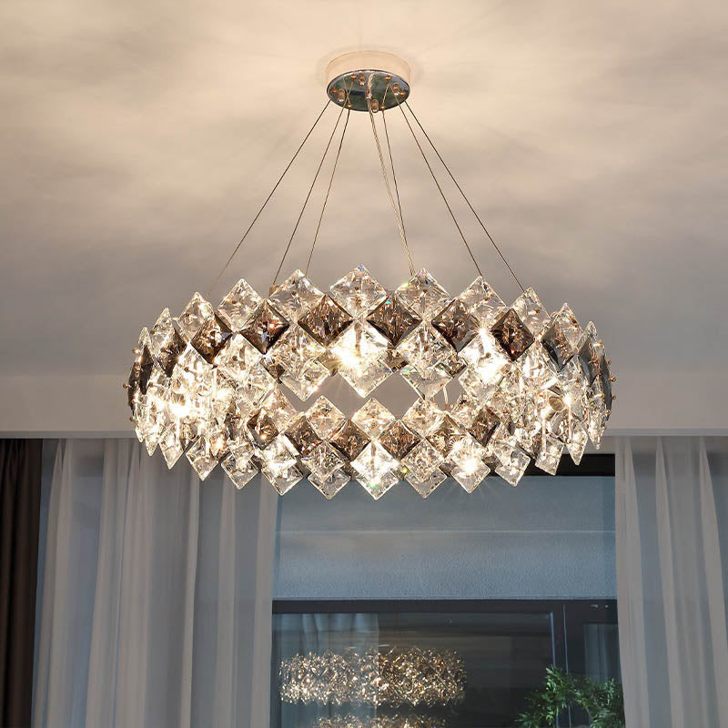 Contemporary Luxury Crystal Diamond Circle Plated Hardware 5/6/7/8/10/14 Light Chandelier For Living Room