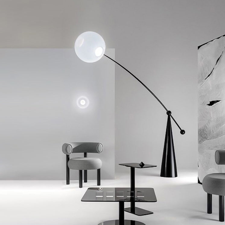 Contemporary Creative Tapered Base Fishing Rod Orb Iron Glass 1-Light Standing Floor Lamp For Living Room