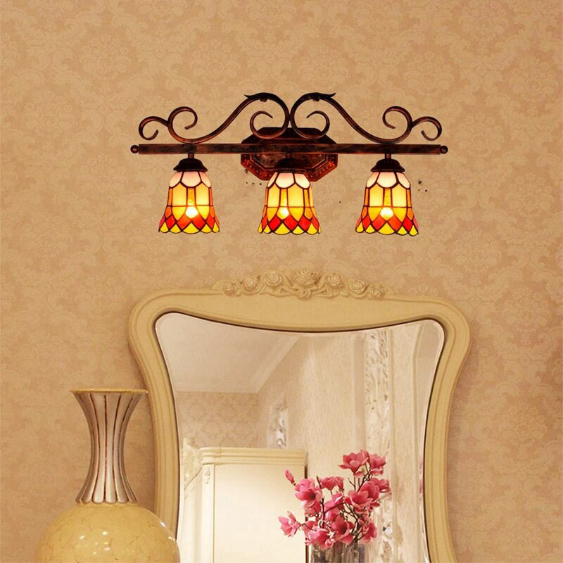 Traditional Tiffany European Vintage Stained Glass Mirror Front Light 3-Light Wall Sconce Lamp