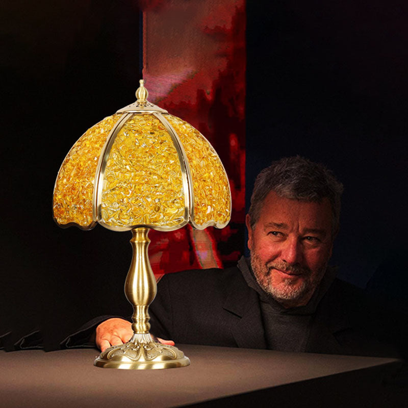 Contemporary Creative Colored Crystal Copper Flower 1-Light Table Lamp For Bedroom
