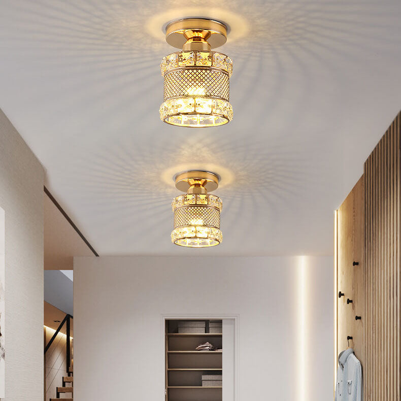 Nordic Luxury Crystal Magic Square Gold 1-Light Semi-Flush Mount Ceiling Light