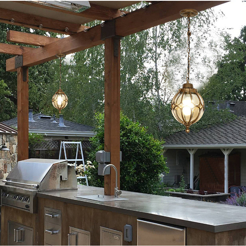Traditional European Waterproof Aluminum Iron Glass Ball 1-Light Pendant Light For Outdoor Patio