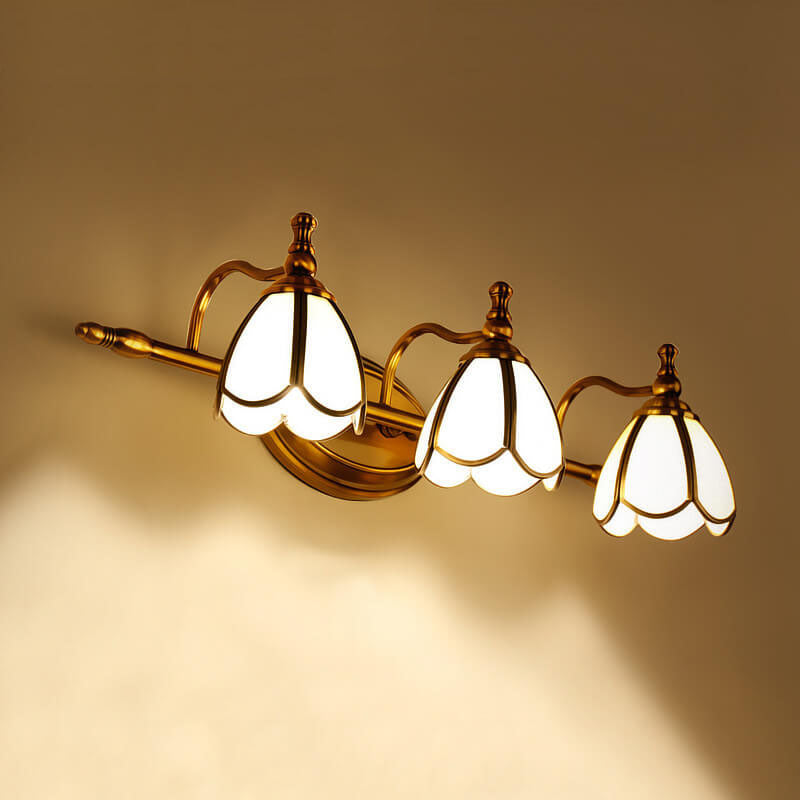 European Retro Light Luxury Iron Copper Glass LED Vanity Light Wall Sconce Lamp