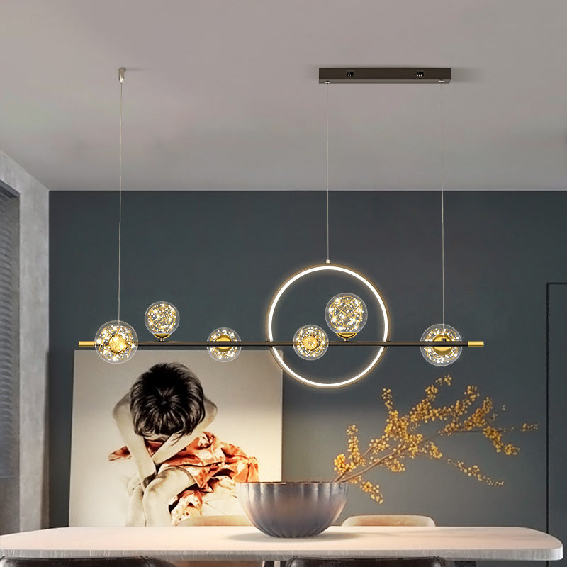 ثريا جزيرة LED دائرية طويلة من السيليكون والزجاج بتصميم عصري بسيط لغرفة الطعام