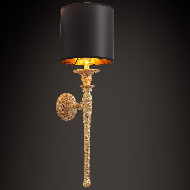 French Luxury Fabric Brass Long Strip Light Arm 1-Light Wall Sconce Lamp