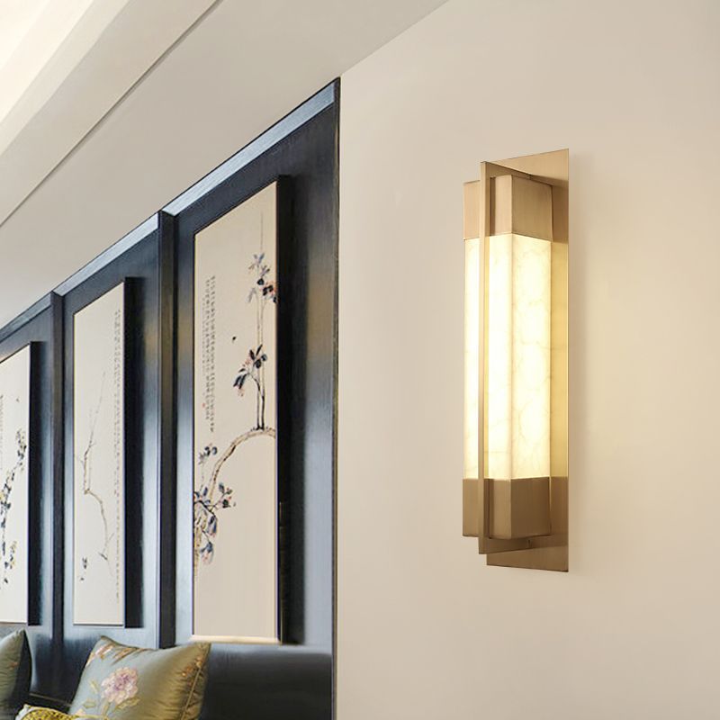 Modern Chinese Brass Resin Rectangular LED Wall Sconce Lamp