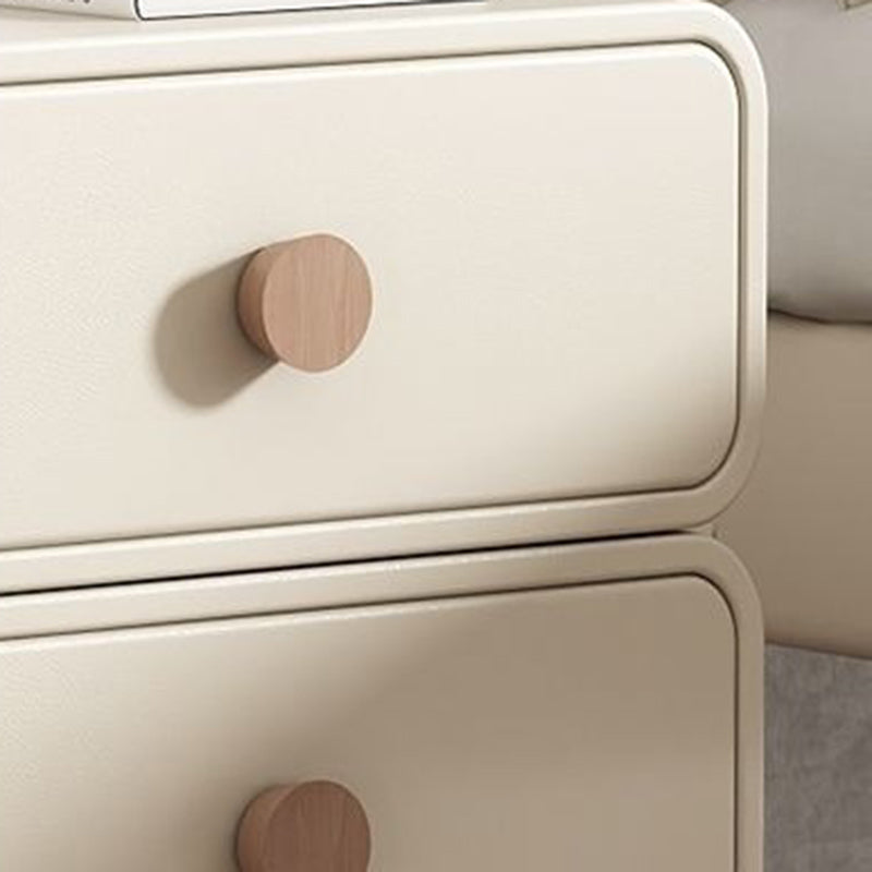 Contemporary Scandinavian Square Tabletop Solid Wood Faux Leather Stainless Steel Nightstand 2-Drawer For Bedroom