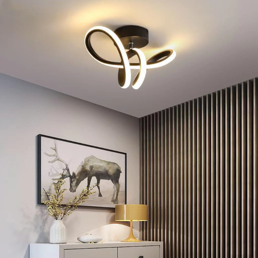 Modern Creative Bending Lines Iron Silicone LED Semi-Flush Mount Ceiling Light