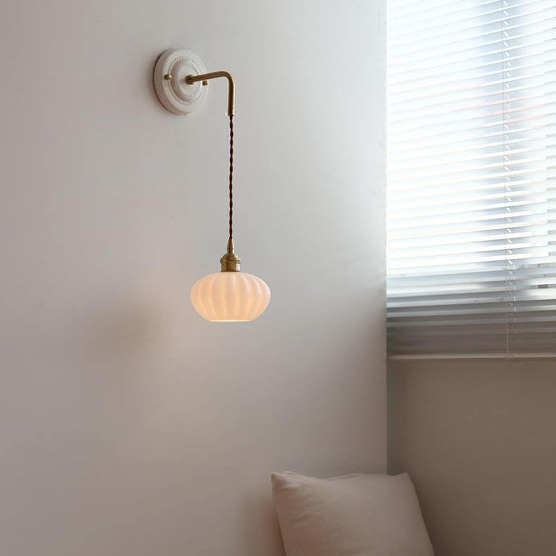 Japanese Minimalist Glass Round Ceramic Base 1-Light Wall Sconce Lamp