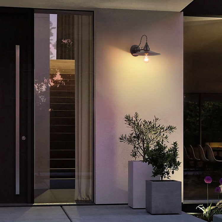 Contemporary Industrial Waterproof Metal Plate Bowl 1-Light Wall Sconce Lamp For Outdoor Patio