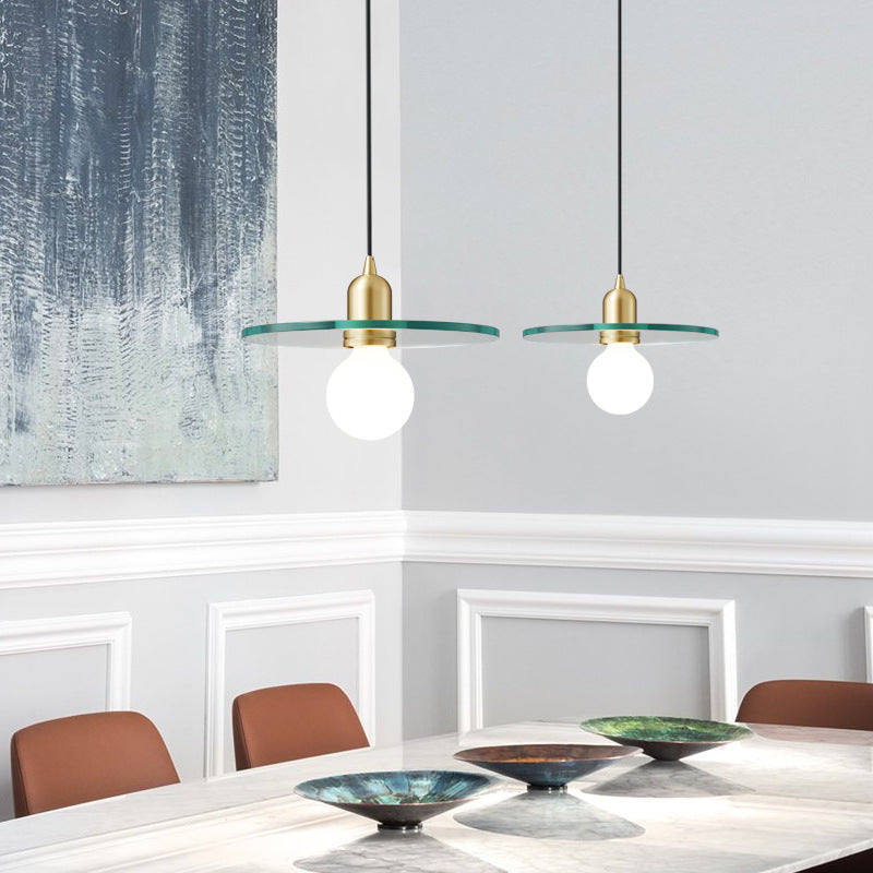Contemporary Scandinavian Glass Round Disc Copper Lamp Head 1-Light Pendant Light For Dining Room