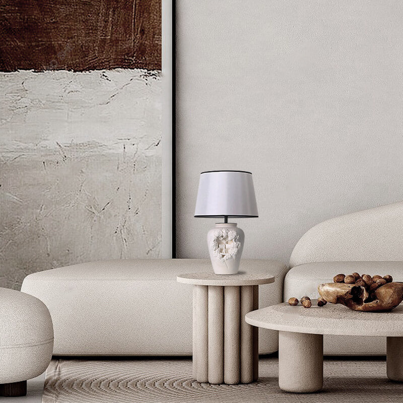 Modern Minimalist Carved Vase Base Ceramic Fabric 1-Light Table Lamp