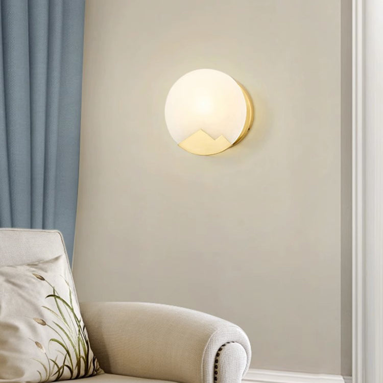 Modern Luxury Marble Round Shade Gold Finish Frame 1-Light Wall Sconce Lamp For Bedroom