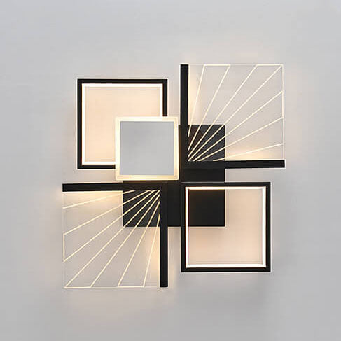 Modern Minimalist Geometric Shapes Black White Iron LED Flush Mount Light