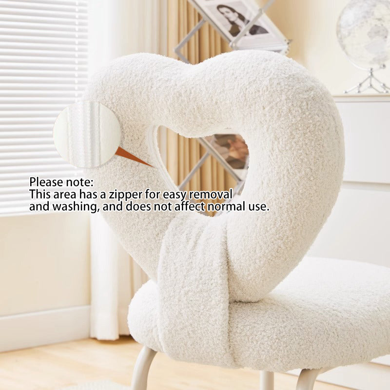 Contemporary Nordic Round Heart Lambswool Solid Wood Metal Vanity Stool Backrest For Bedroom