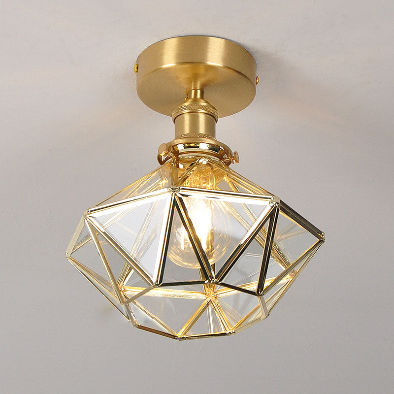 Modern Light Luxury Copper Glass 1-Light Semi-Flush Mount Light
