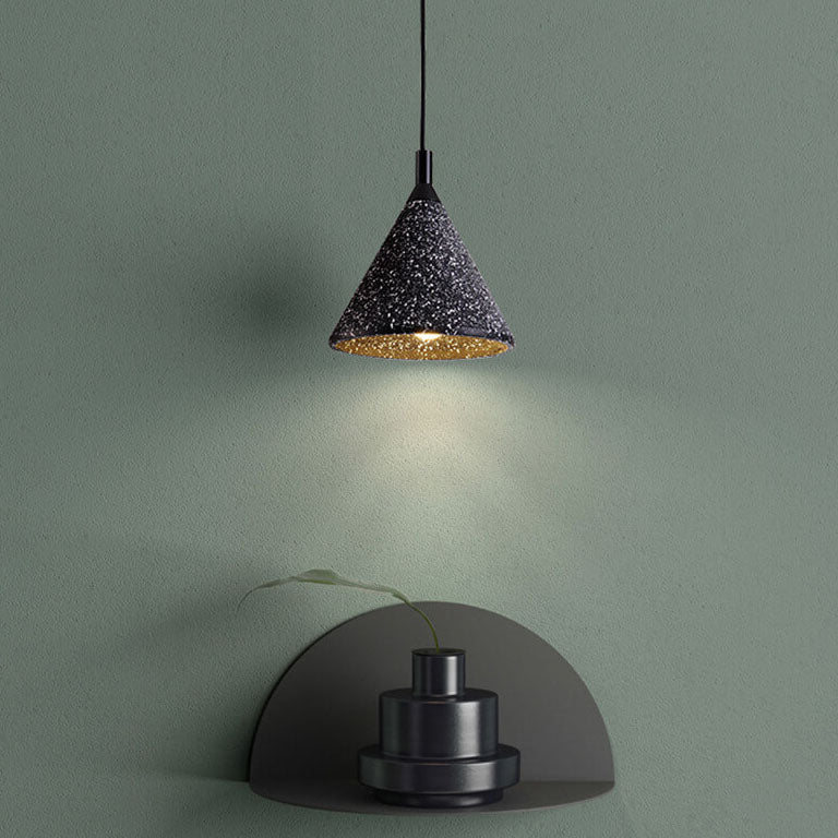Modern Simplicity Conical Terrazzo 1-Light Pendant Light For Dining Room