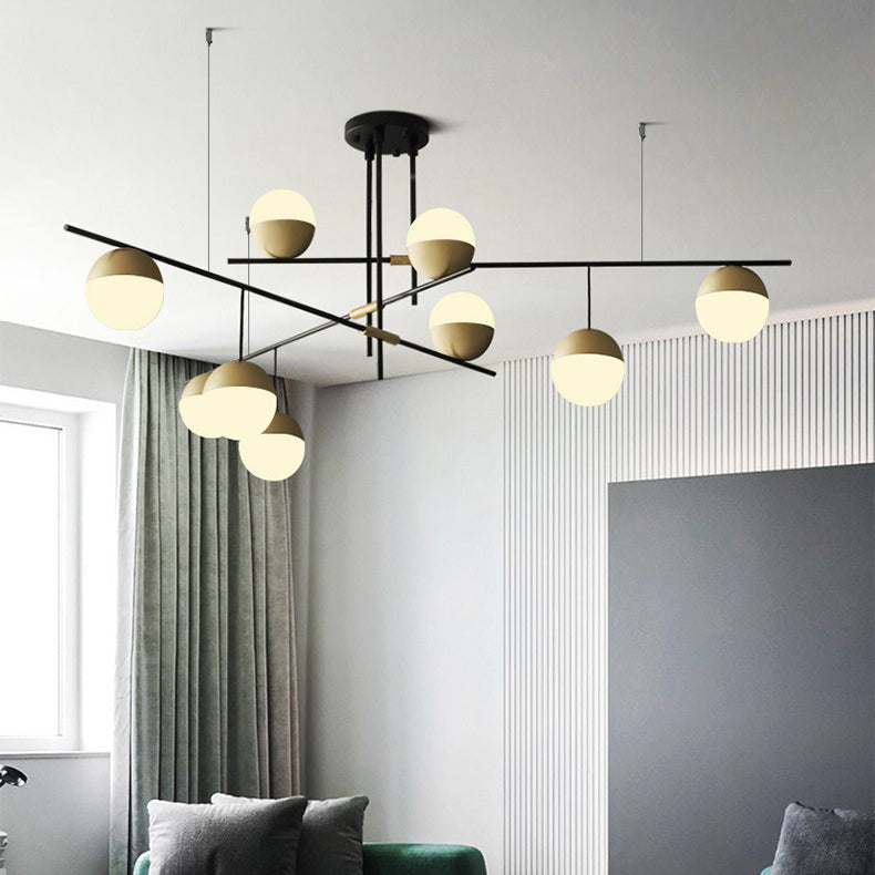 Modern Mid-Century Iron Linear Glass Bubble Shade 3/9-Light Island Light Chandelier For Dining Room