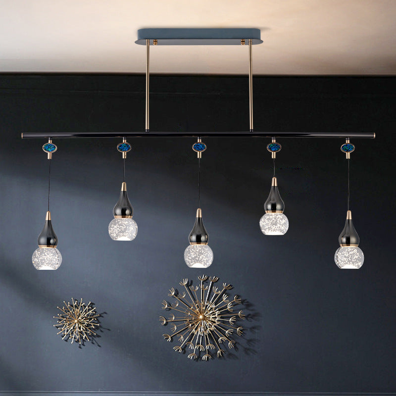 Contemporary Nordic Long Gourd Aluminum Iron Bubble Crystal LED Island Light Chandelier For Dining Room