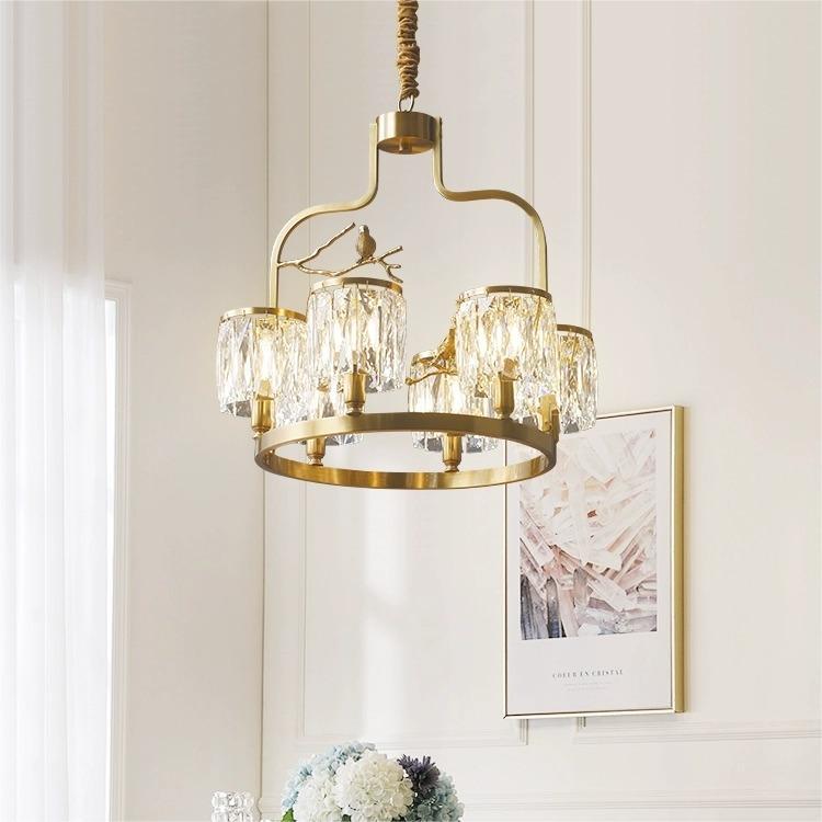 Contemporary Scandinavian Birdie Branch Crystal Copper 4/6 Light Chandelier For Bedroom