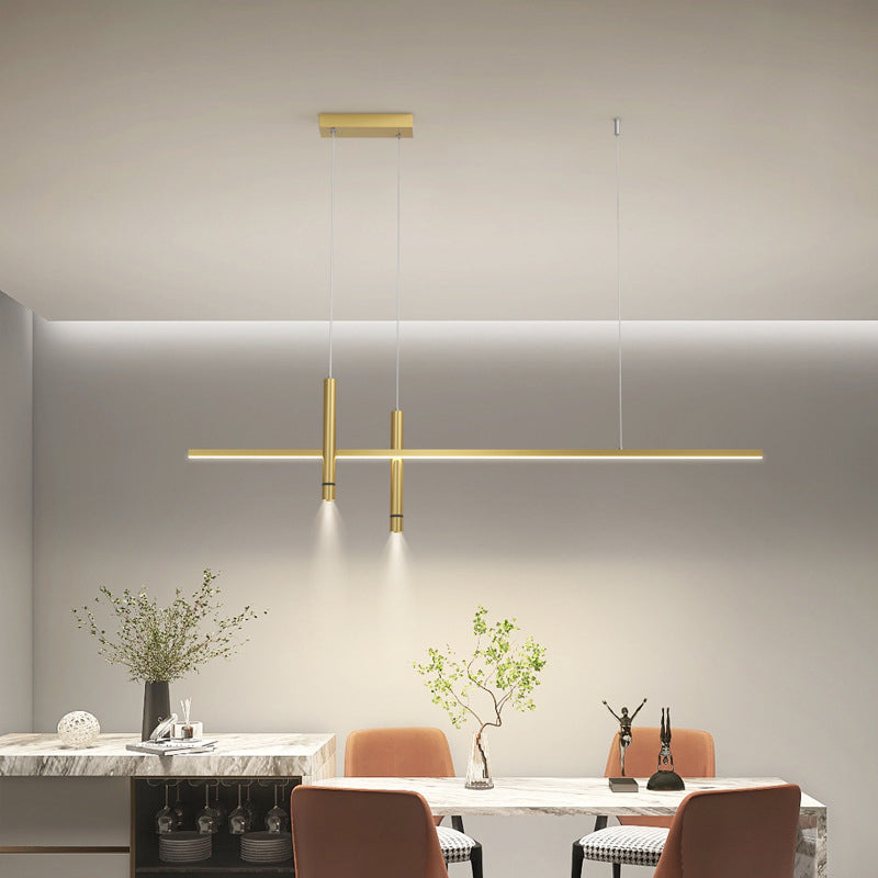 ثريا LED بتصميم هندسي مستقيم من الألومنيوم بتصميم بسيط وحديث لغرفة الطعام