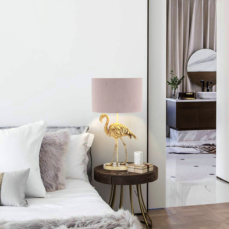 Nordic Luxury Flamingo Resin Fabric 1-Light Table Lamp