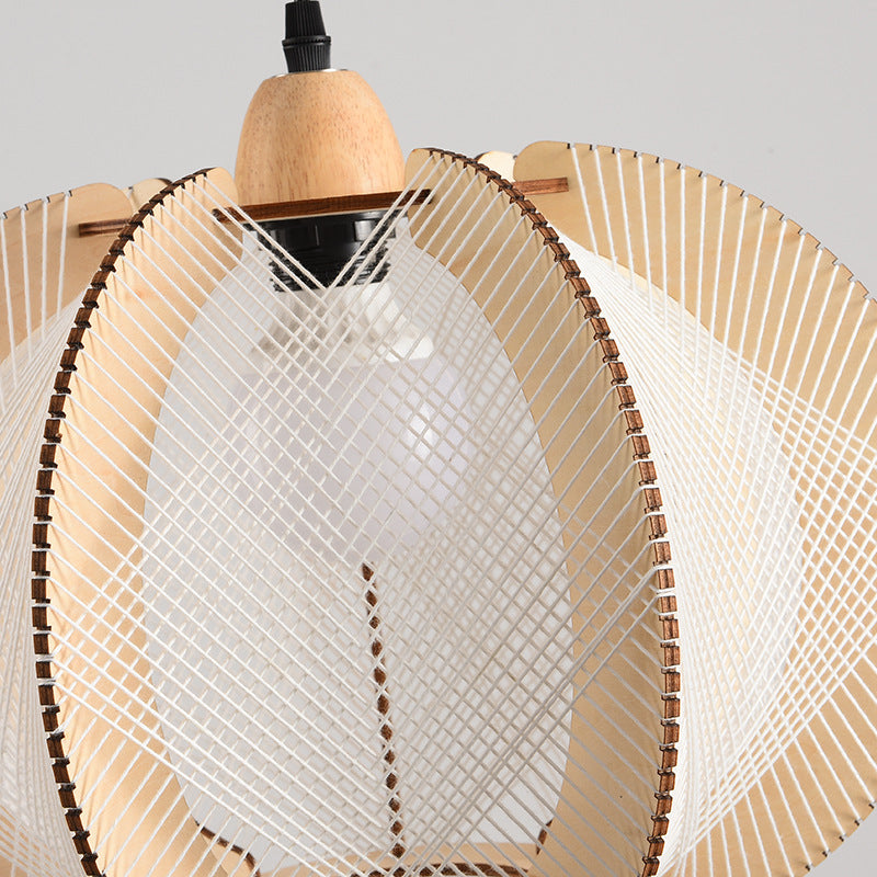 مصباح معلق خشبي تقليدي ياباني على شكل حبل دائري على شكل قرع لغرفة النوم مزود بمصباح واحد