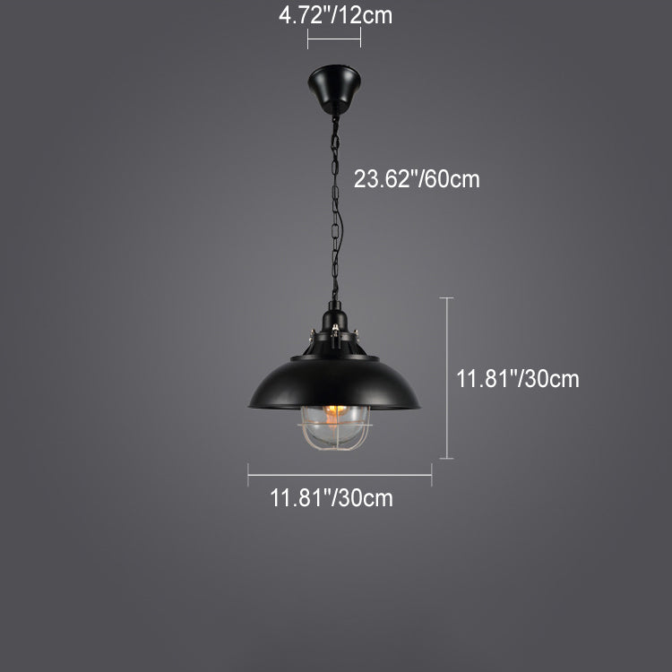 Traditional Colonial Round Pot Lid Iron 1-Light Pendant Light For Living Room
