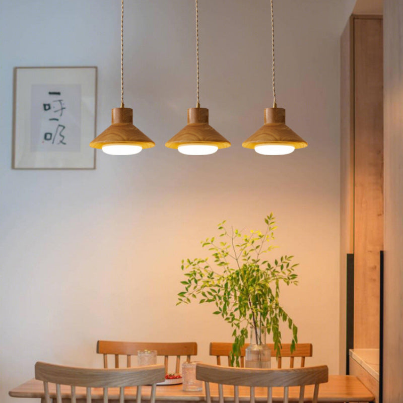 Traditional Japanese Round Mushroom Shape Wood 1-Light Pendant Light For Living Room