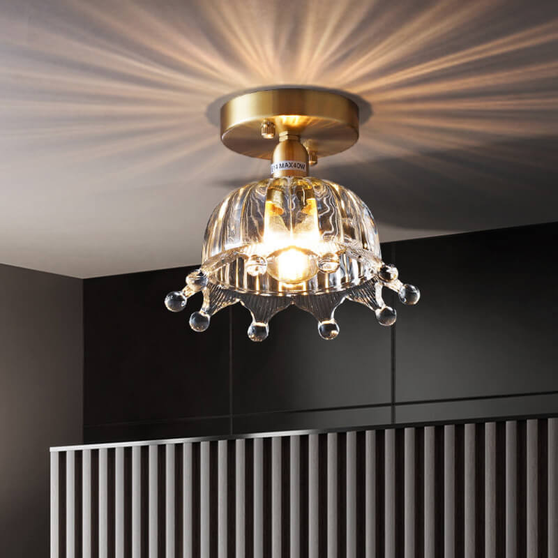 Nordic Simple Creative All-Copper Flower-Shaped 1-Light Semi-Flush Mount Ceiling Light