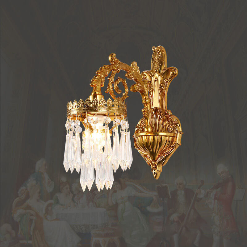French Luxury Crystal Copper Carving 1/2 Light Wall Sconce Lamp