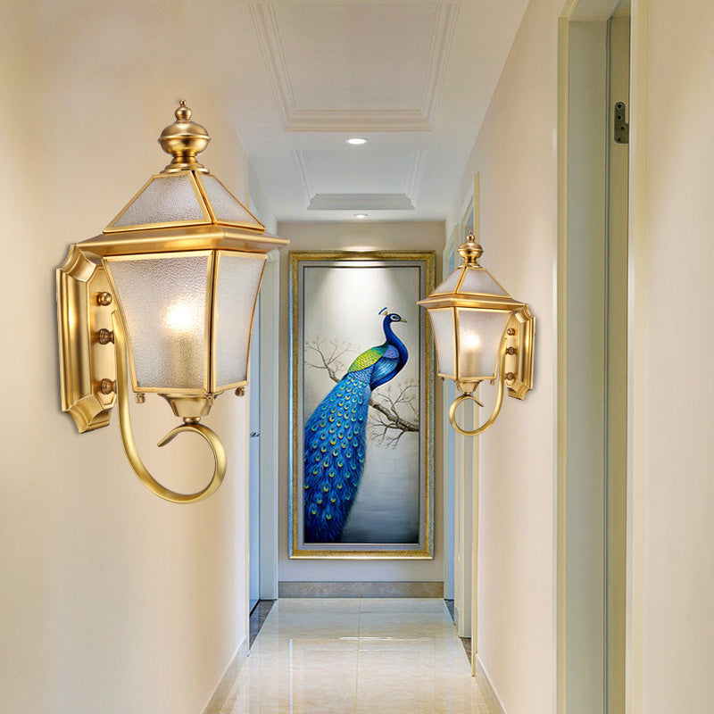European Modern Luxury Quadrilateral Brass Glass Waterproof 1-Light Outdoor Wall Sconce Lamp