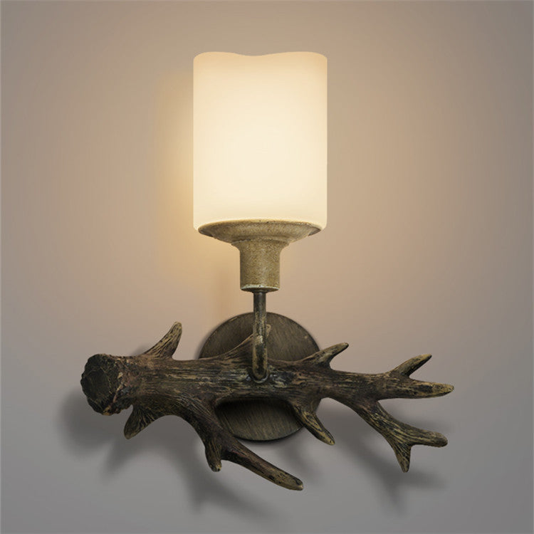 Industrial Vintage Antler Resin Glass Cylinder 1-Light Wall Sconce Lamp