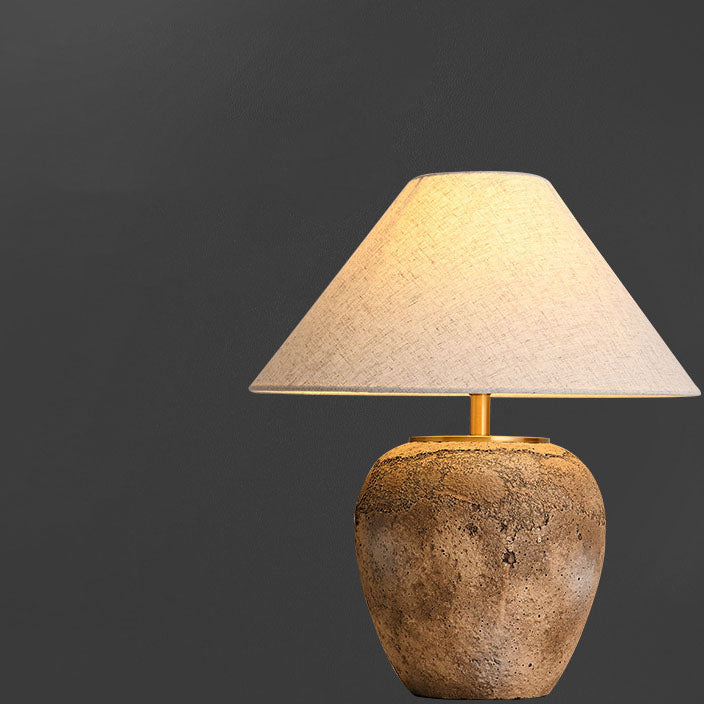 Modern Shabby Chic Cone Fabric Ceramic Jar 1-Light Table Lamp For Bedroom
