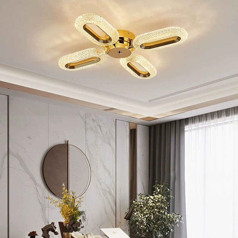 Modern Luxury Oval Iron Zinc Alloy Acrylic LED Semi-Flush Mount Ceiling Light For Living Room