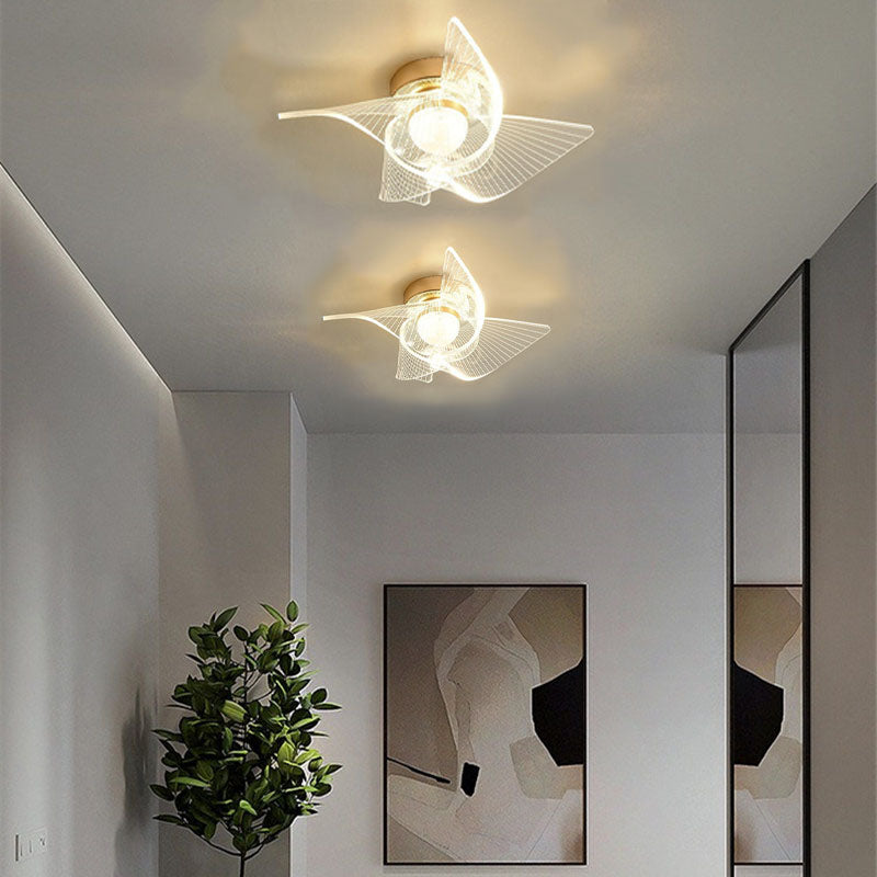 Modern Light Luxury Transparent Acrylic Fan Blade LED Semi-Flush Mount Ceiling Light