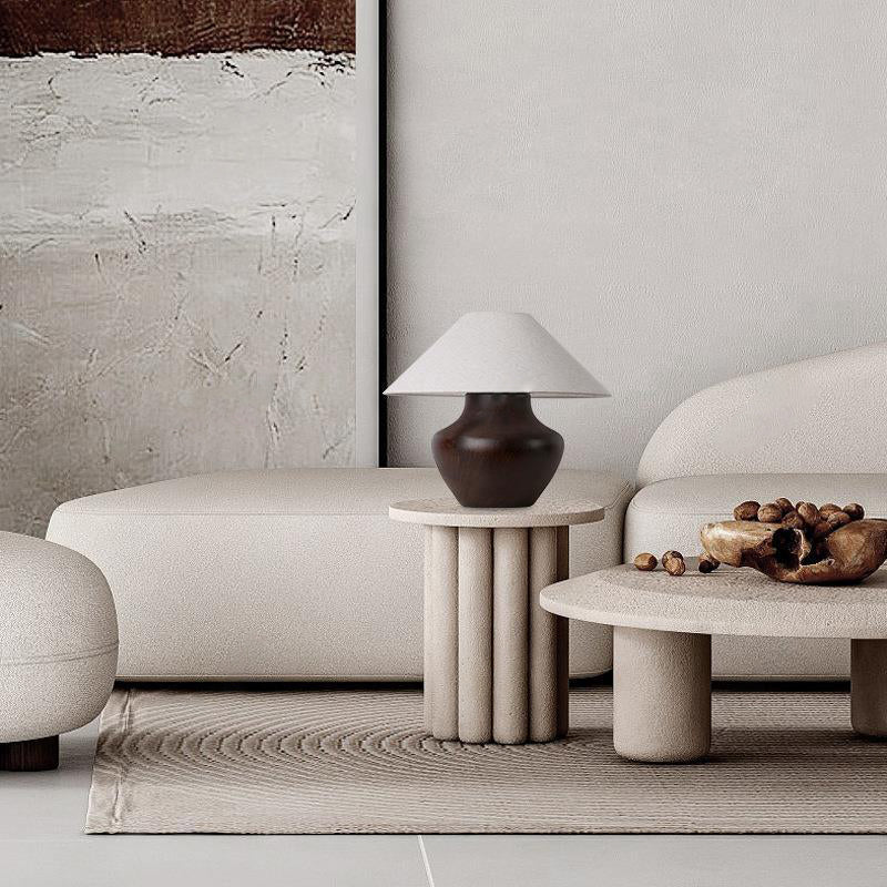 Traditional Chinese Round Table Jar Ceramic Fabric 1-Light Table Lamp For Bedroom