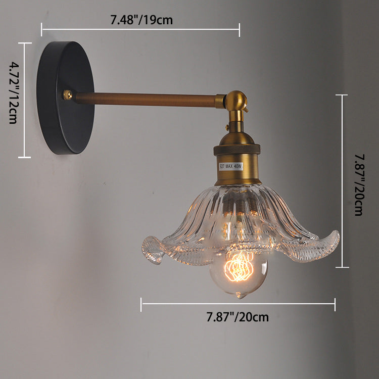 Contemporary Retro Iron Glass Flower 1-Light Wall Sconce Lamp For Bedside