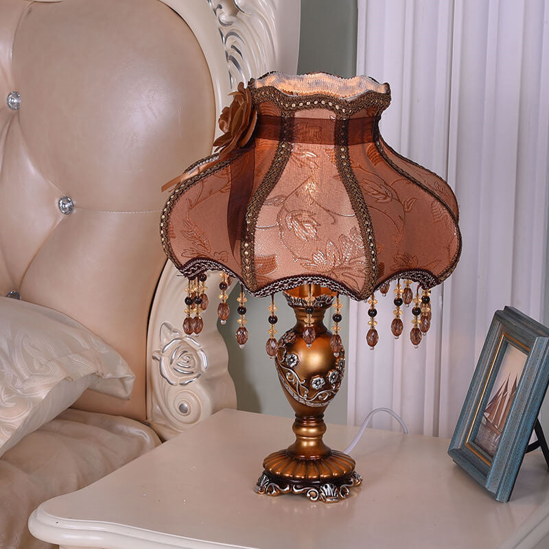 European Luxury Fabric Lace Resin 1-Light Table Lamp