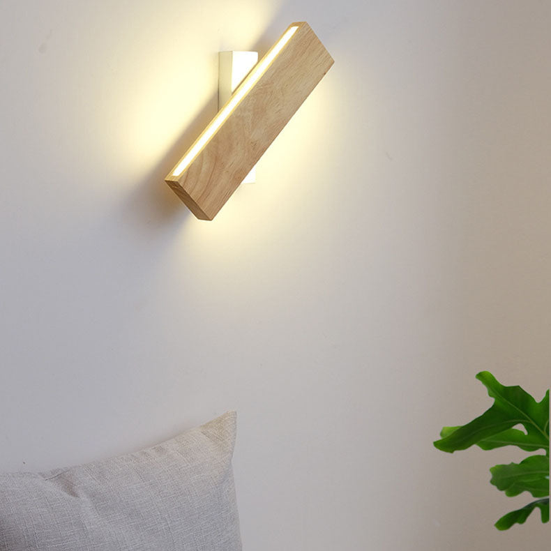 Japanese Minimalist Log Rectangular Flat Rotatable LED Wall Sconce Lamp