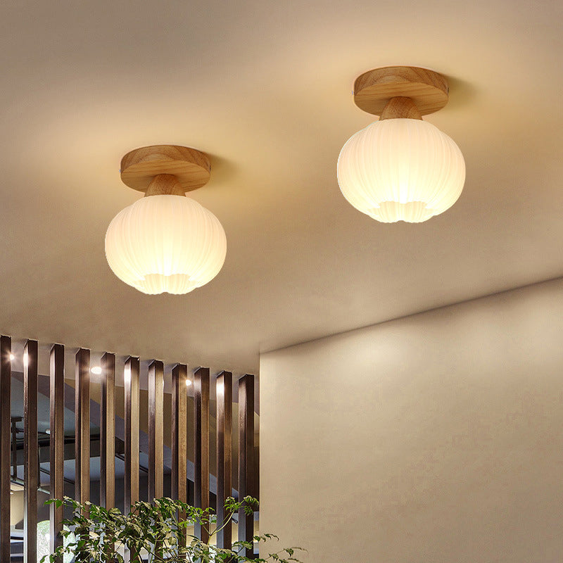 Contemporary Vintage Flower Wood Acrylic 1-Light Semi-Flush Mount Ceiling Light For Living Room